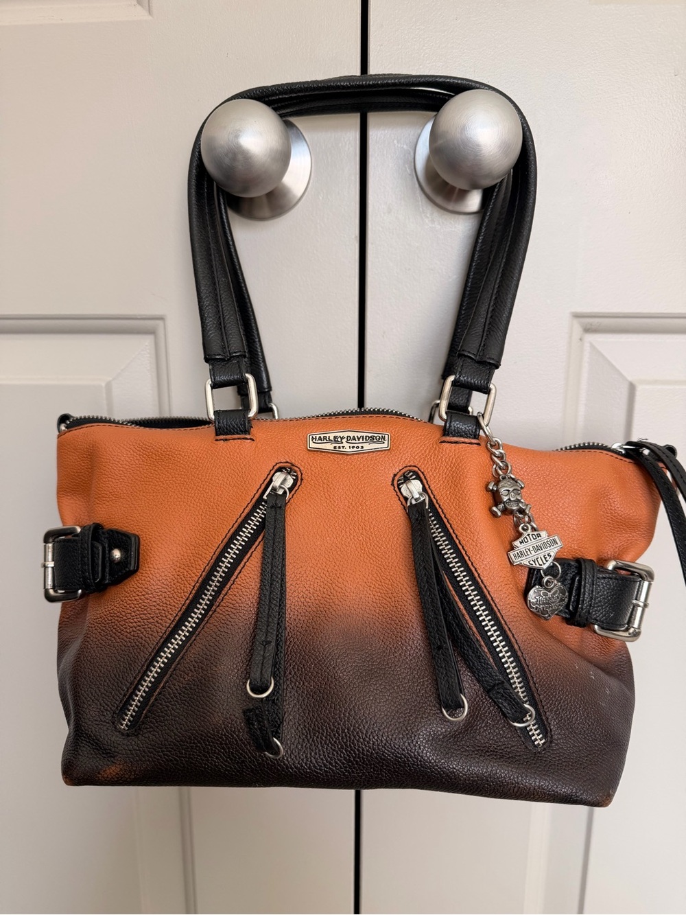 Harley-Davidson Orange to Black Ombre Leather Tote with Charm